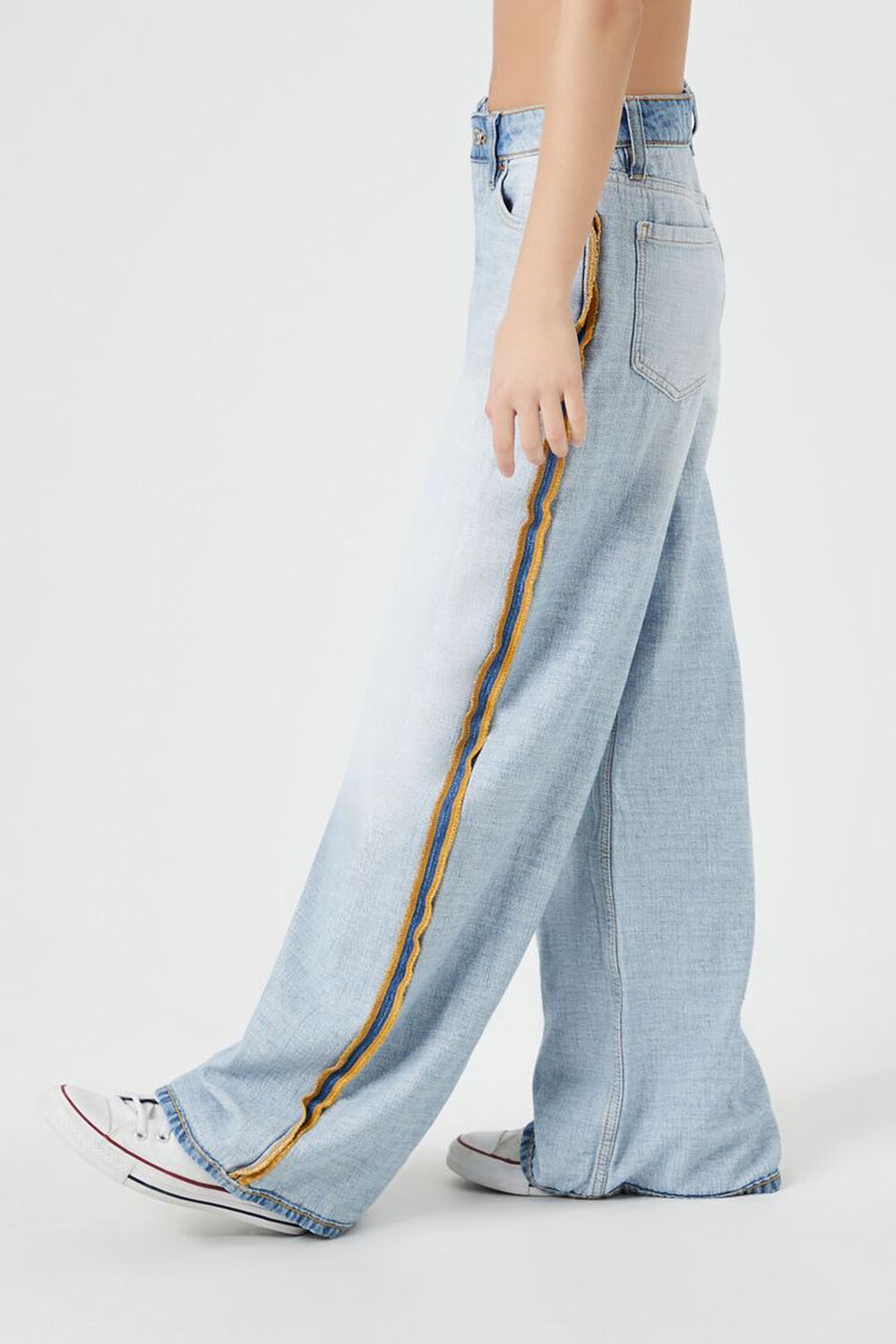 Striped-Trim High-Rise Baggy Jeans